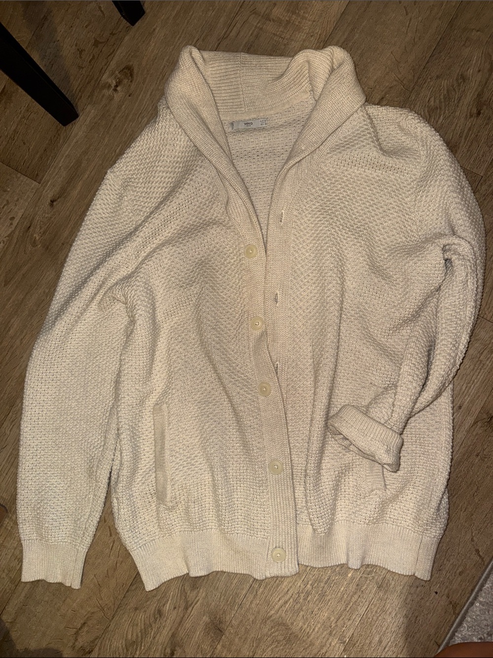 Mango Cream Shawl-Collar Button Cardigan